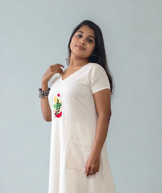 Handloom Cotton Embroideried A line Kurti