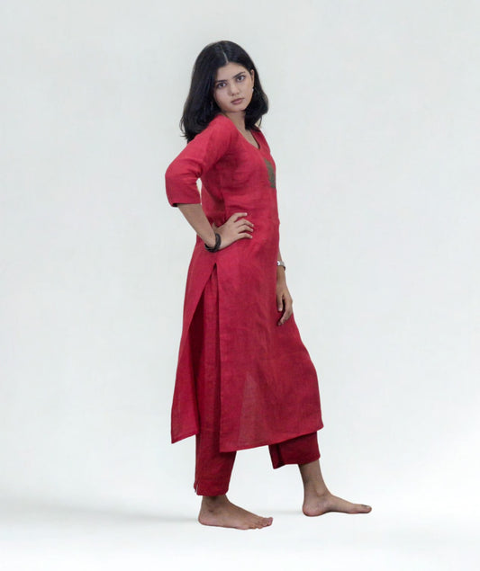 Linen Cotton Embroideried Straight Kurti