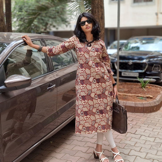 Natural Handblock Cotton Straight Kurti