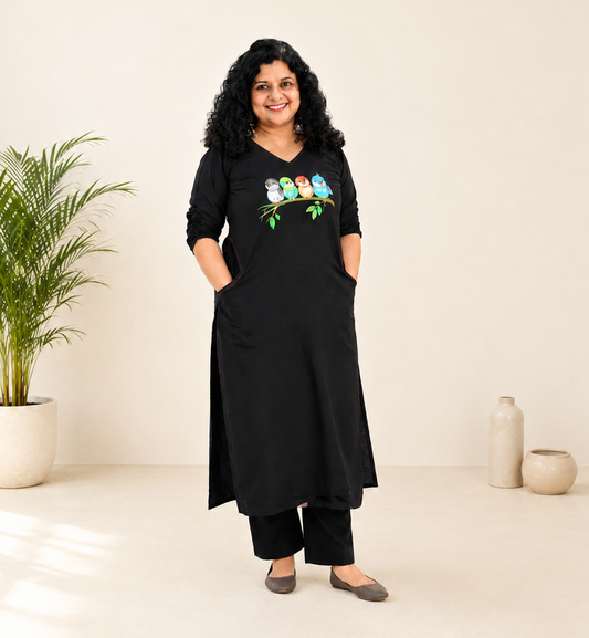 Semi Raw Silk Hand Painted Straight kurti