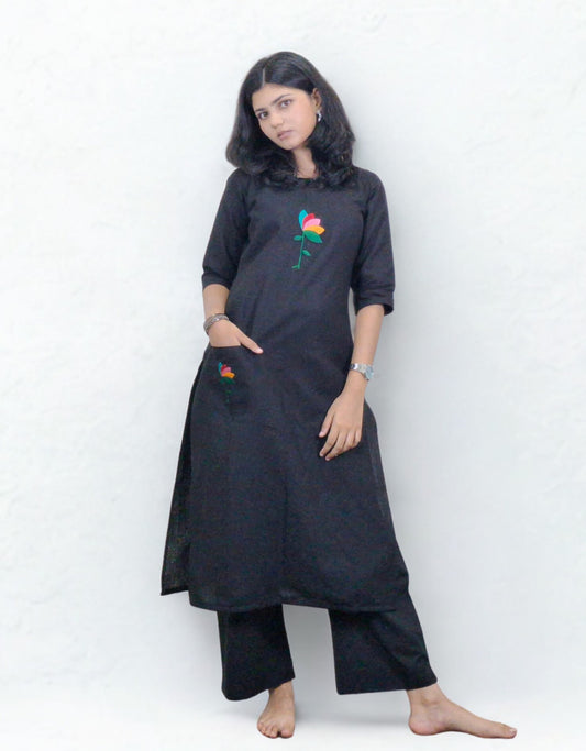 Linen Cotton Embroideried Straight Kurti