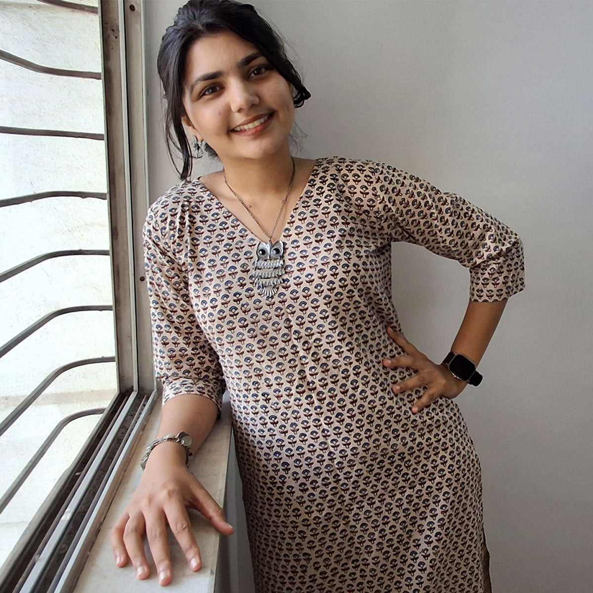 Natural Handblock Cotton Straight Kurti