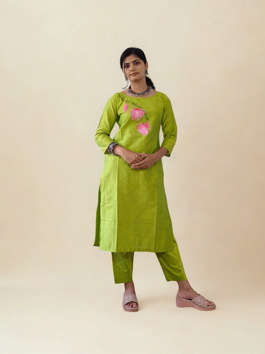 Semi Raw Silk Hand Painted Straight kurti