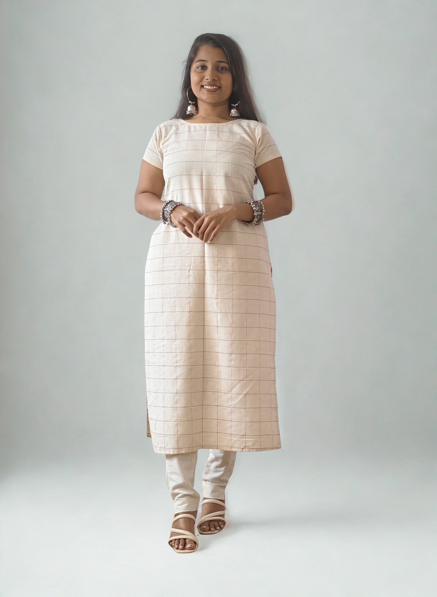 Handloom Cotton Checks Straight Kurti