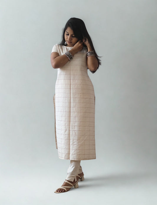 Handloom Cotton Checks Straight Kurti