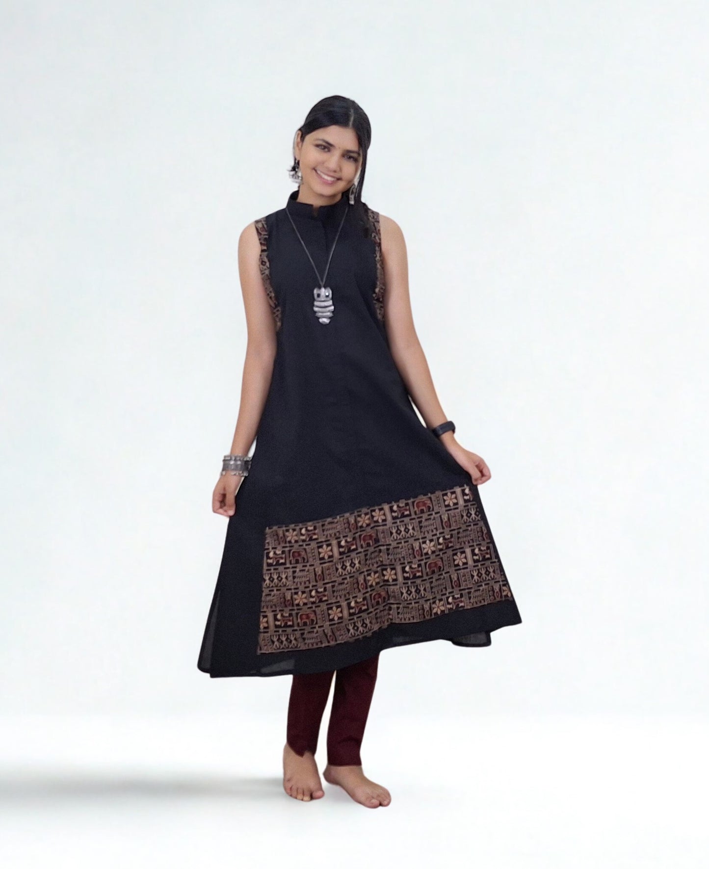 Handloom Cotton Patchwork A Line Kurti