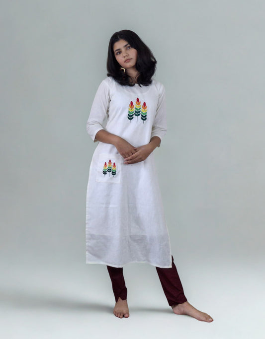 Linen Cotton Embroideried Straight Kurti