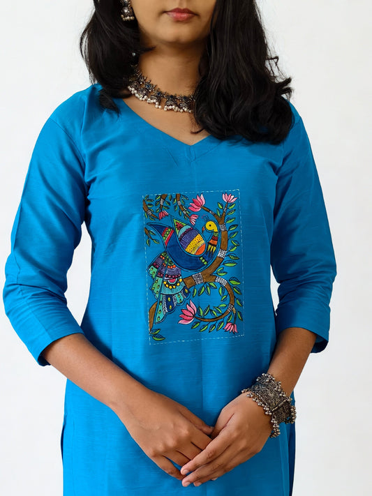 Semi Raw Silk Hand Painted Straight kurti