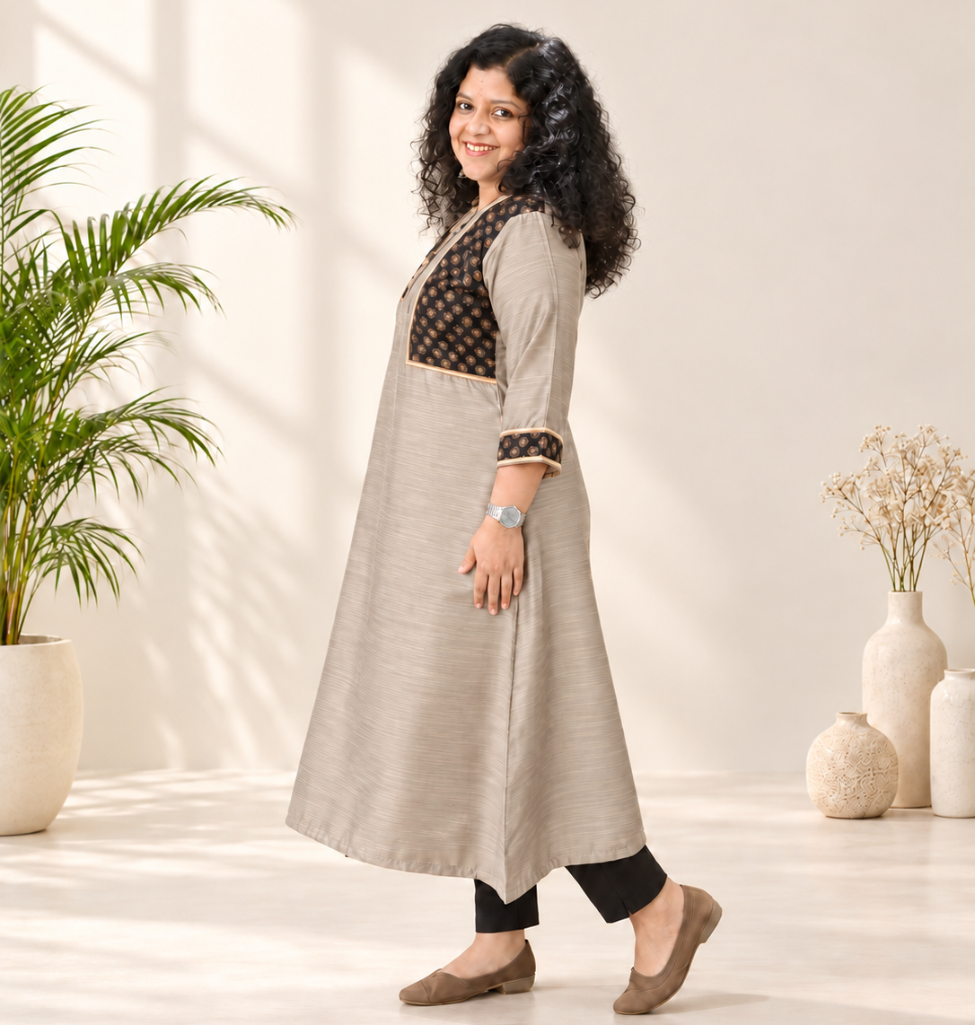 Semi Raw silk Hand crafted A line Kurti