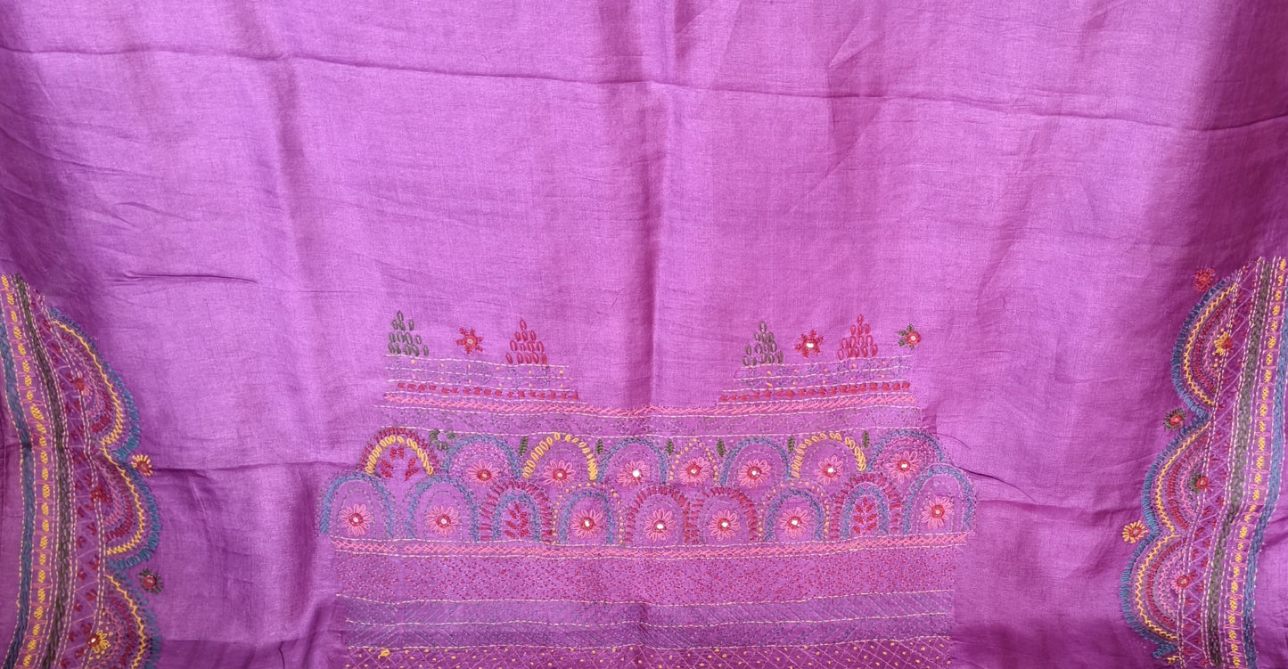 Semi Tussar Gichha Hand Embroidered Saree
