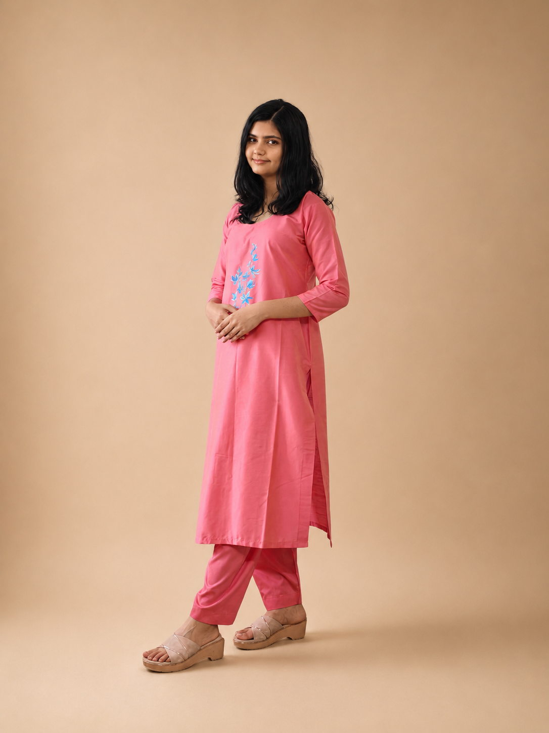 Semi Raw Silk Hand Painted Straight Kurti