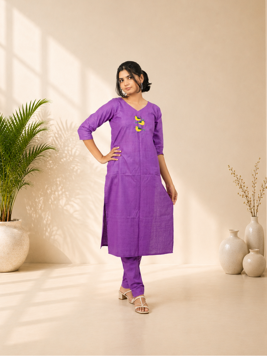 Handwoven Handspun Cotton Embroidered Straight Kurti