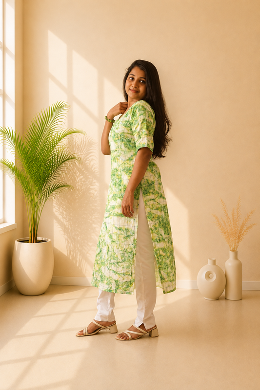 Handloom Cotton Checks Batik straight kurti