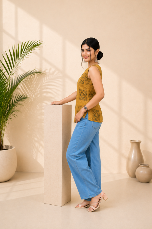 Pure Cotton Hand Block Short Top