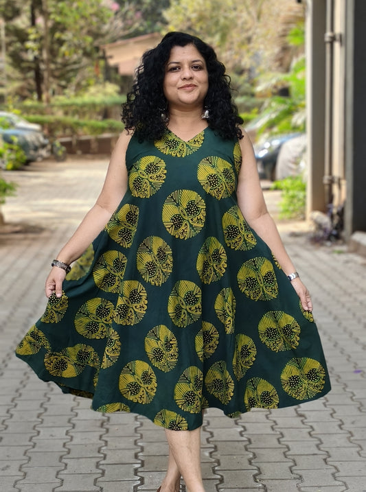 Pure Cotton Hand Block Flared One Piece