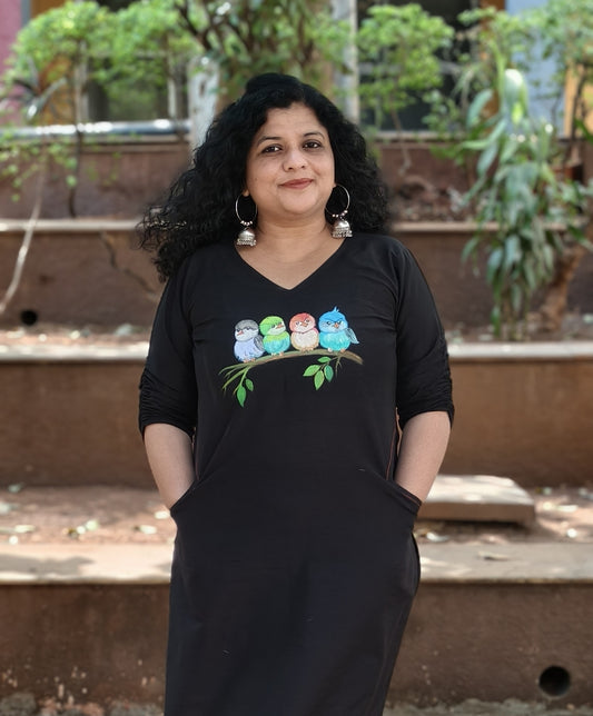 Semi Raw Silk Hand Painted Straight kurti
