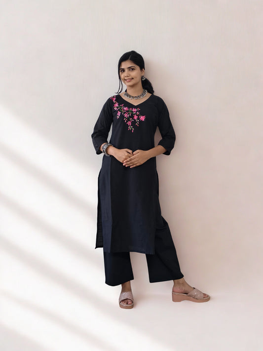 Semi Raw Silk Hand Painted Straight kurti