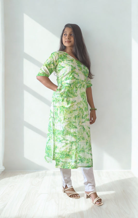 Handloom Cotton Checks Batik straight kurti