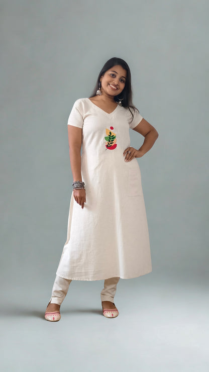 Handloom Cotton Embroideried A line Kurti