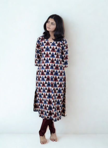 Natural Handblock Cotton Straight Kurti