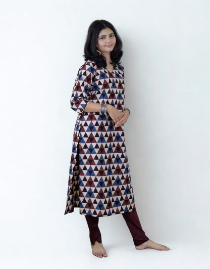 Natural Handblock Cotton Straight Kurti