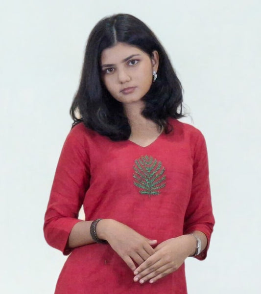 Linen Cotton Embroideried Straight Kurti