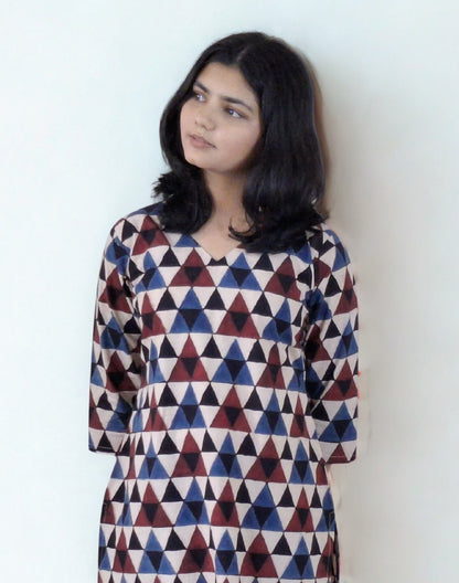 Natural Handblock Cotton Straight Kurti