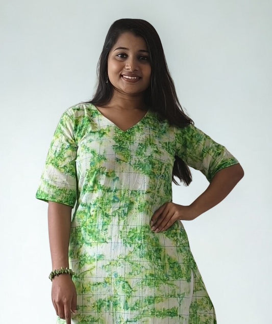 Handloom Cotton Checks Batik straight kurti