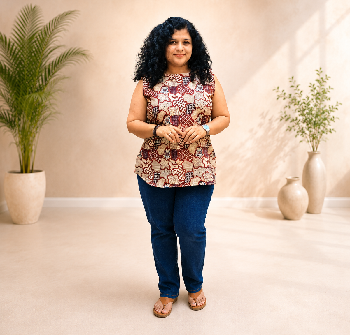 Natural Handblock Short Top