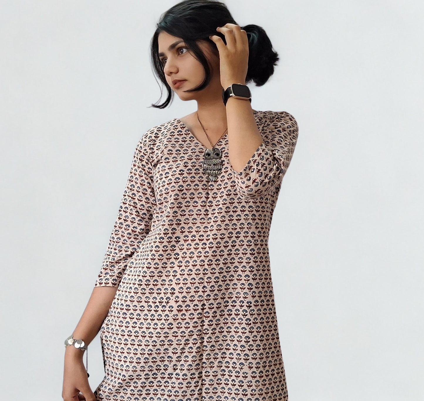 Natural Handblock Cotton Straight Kurti