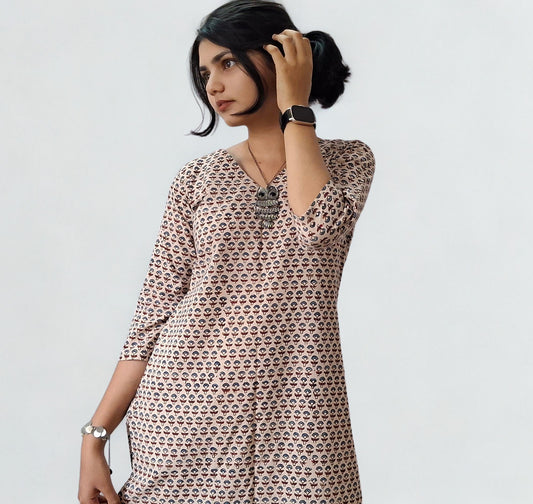 Natural Handblock Cotton Straight Kurti