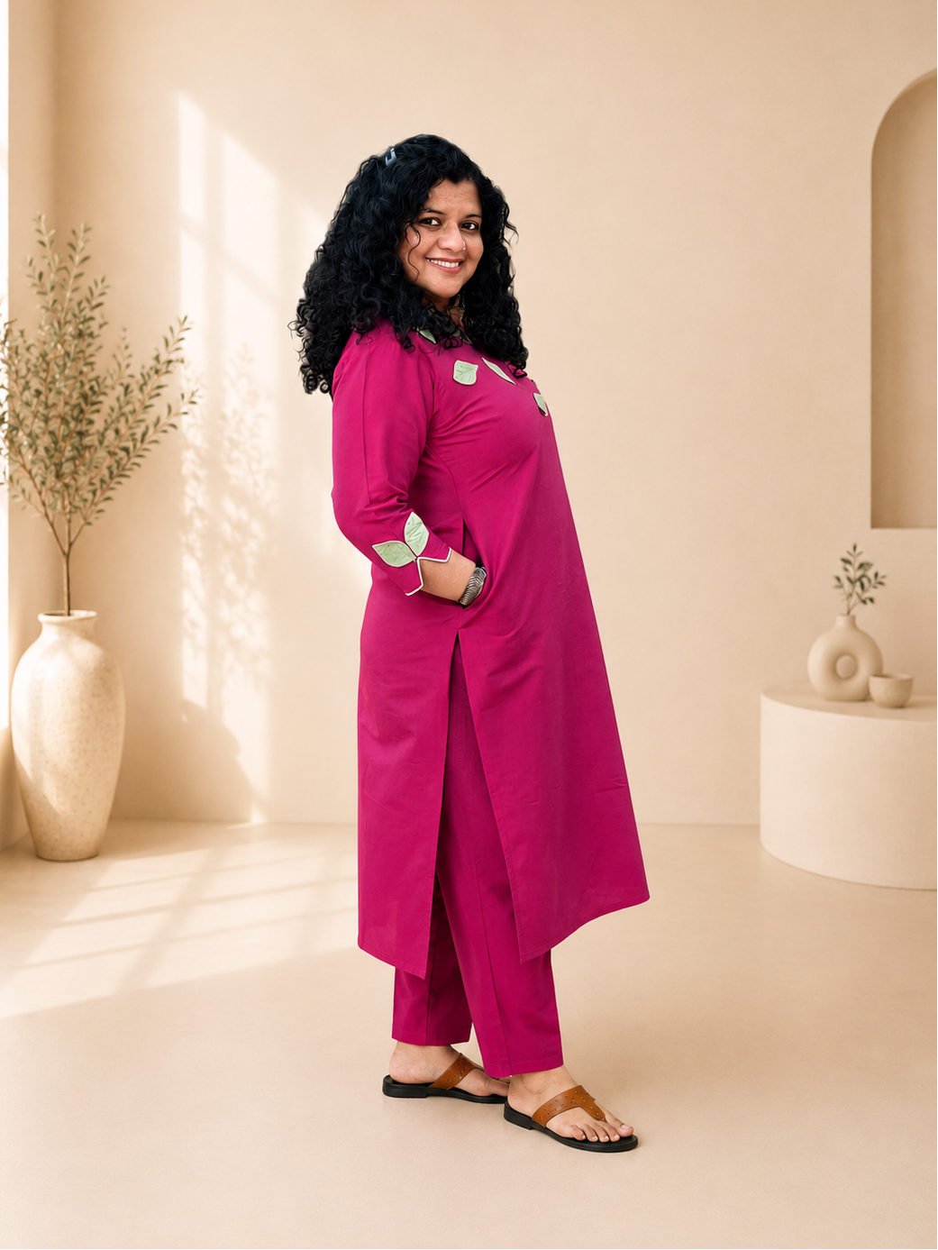Semi Raw Silk Hand Crafted Straight kurti
