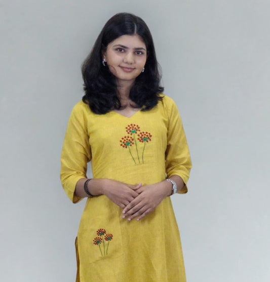 Linen Cotton Embroideried Straight Kurti