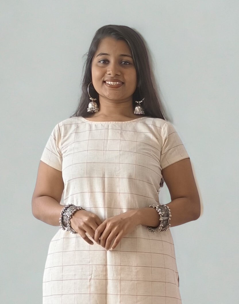 Handloom Cotton Checks Straight Kurti