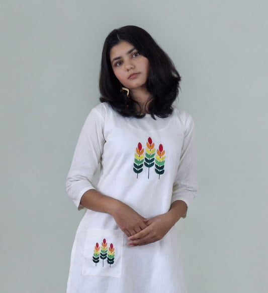 Linen Cotton Embroideried Straight Kurti