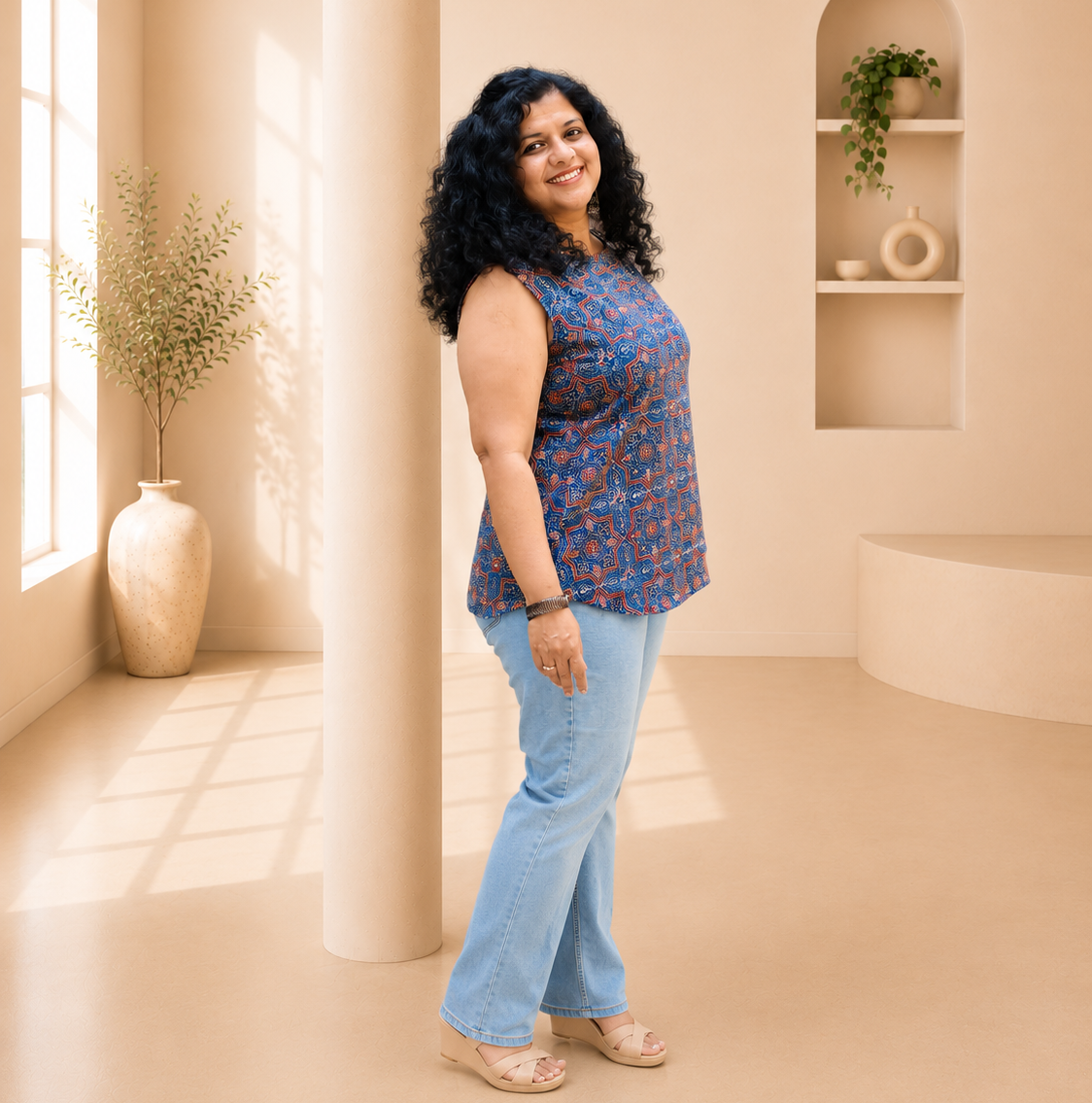 Natural Handblock Short Top