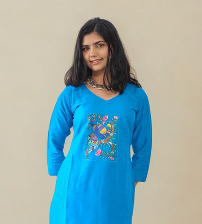 Semi Raw Silk Hand Painted Straight kurti