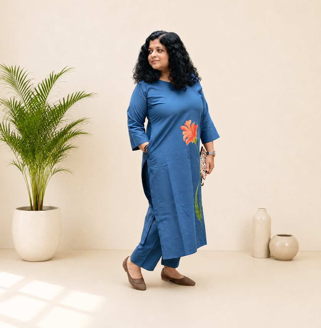 Pure Cotton Hand Painted Straight Kurti