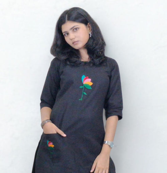 Linen Cotton Embroideried Straight Kurti