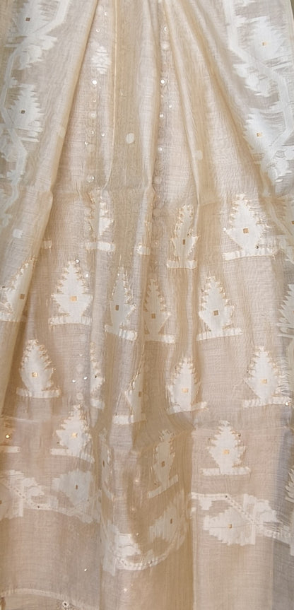Semi Tussar hand Embroidered 3 piece unstiched Suit Set