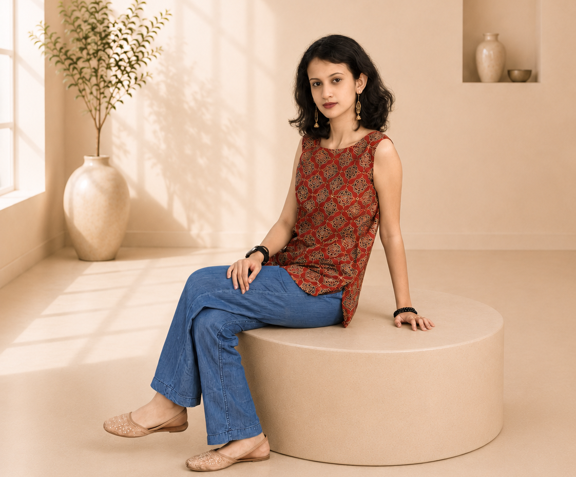 Pure Cotton Hand Block Short Top