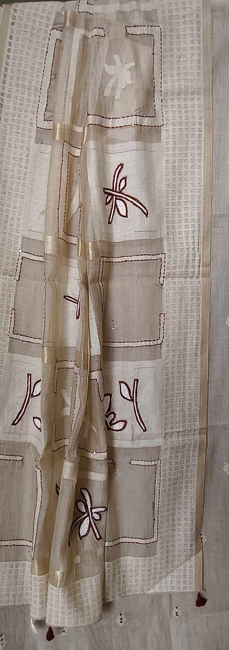 Semi Chanderi Hand Embroidered 3 piece unstiched Suit Set