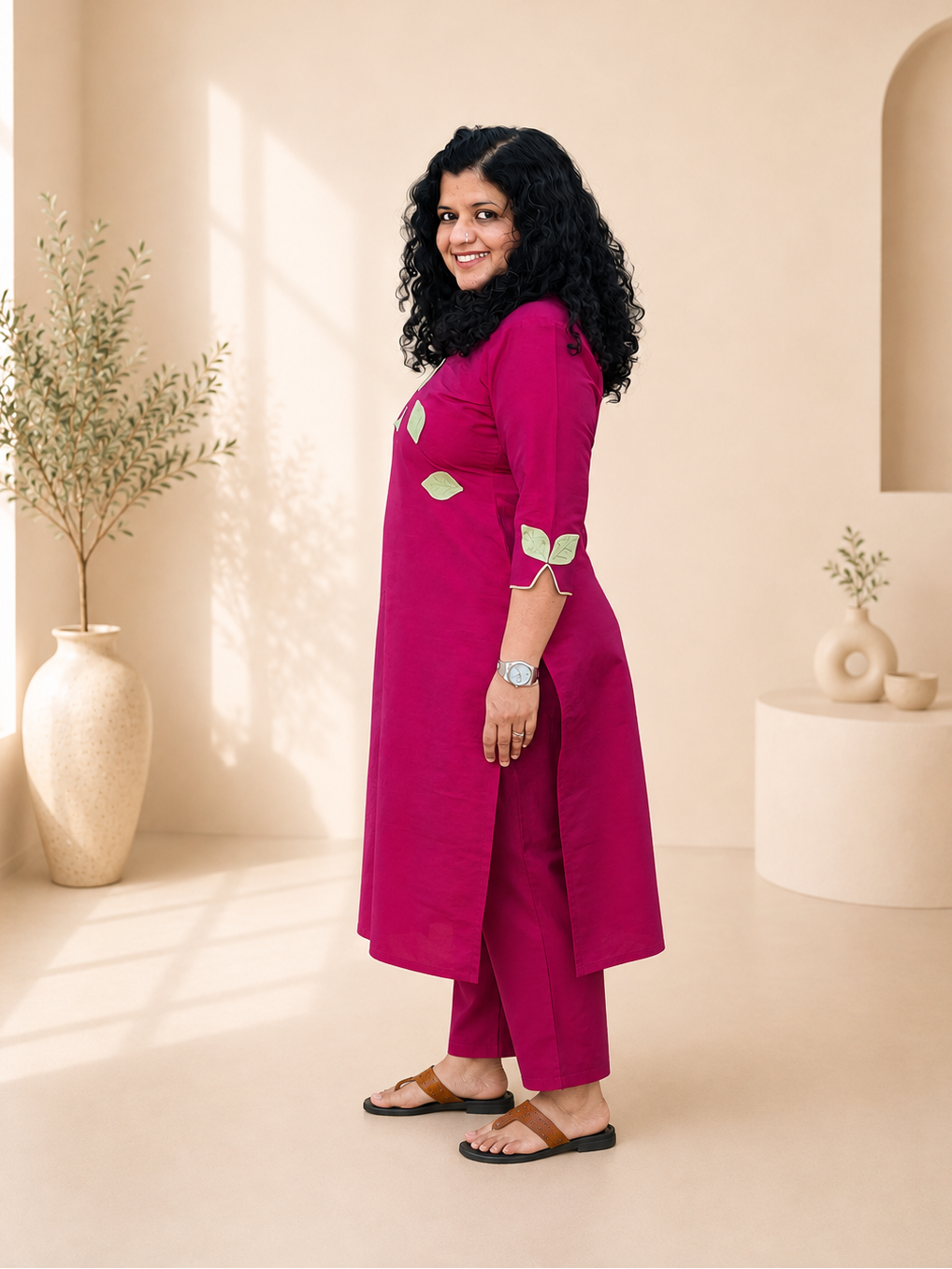 Semi Raw Silk Hand Crafted Straight kurti