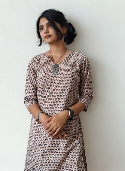 Natural Handblock Cotton Straight Kurti