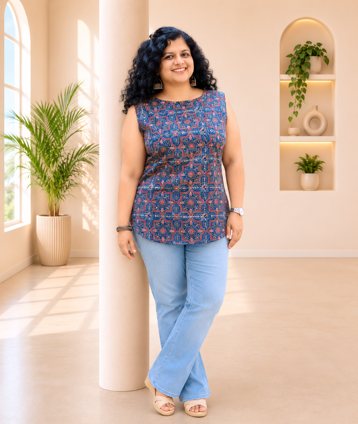 Natural Handblock Short Top