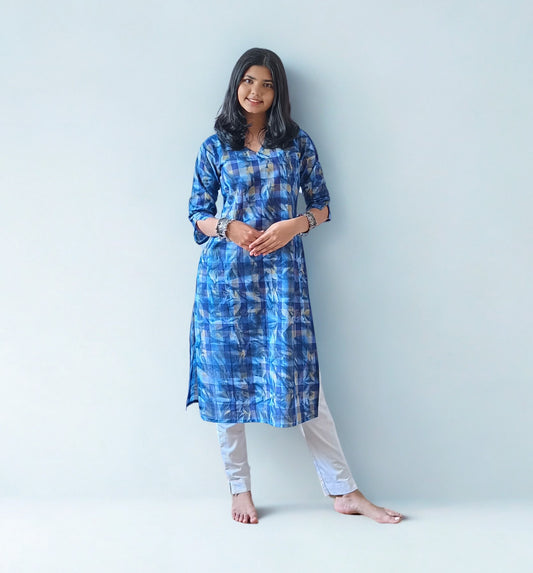 Handloom Cotton Checks Batik Straight Kurti