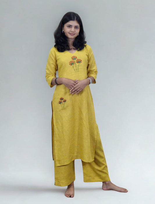 Linen Cotton Embroideried Straight Kurti