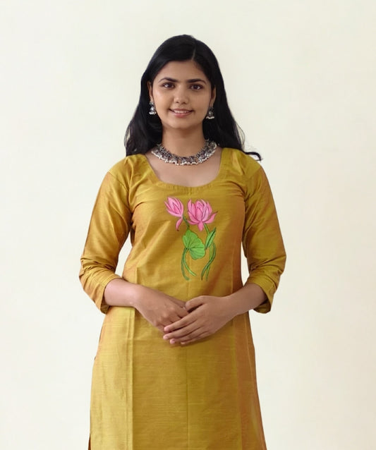 Semi Raw Silk Hand Painted Straight kurti