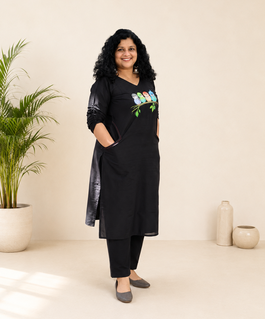 Semi Raw Silk Hand Painted Straight kurti