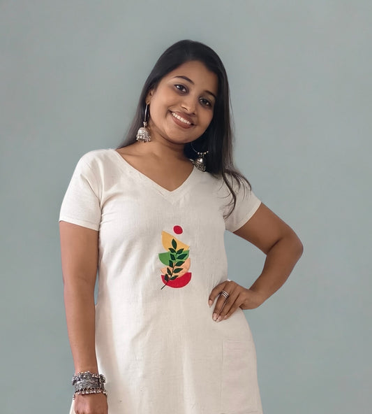 Handloom Cotton Embroideried A line Kurti